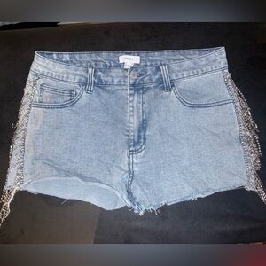 Women's Light Blue Denim fringe Shorts